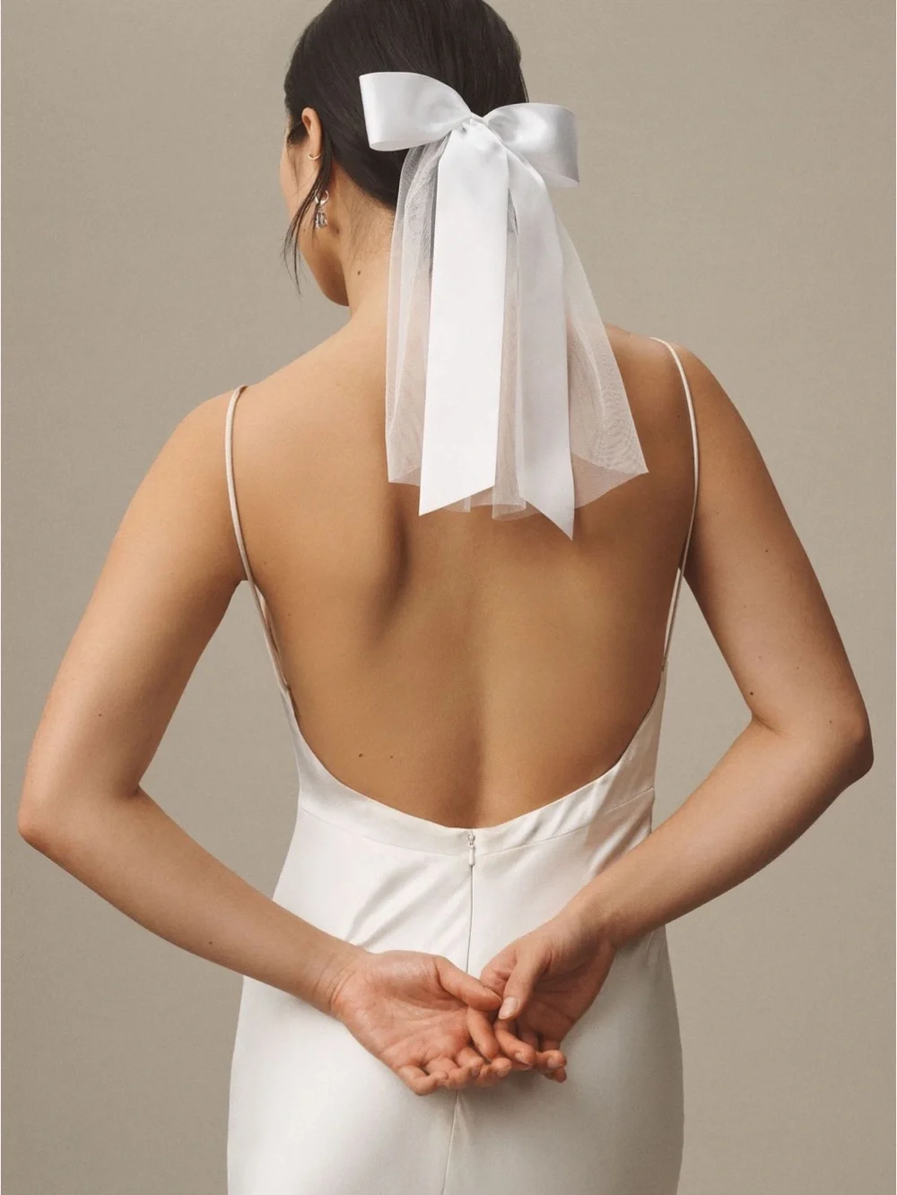 Anthropologie Simply Nova Satin Bow Shoulder Veil